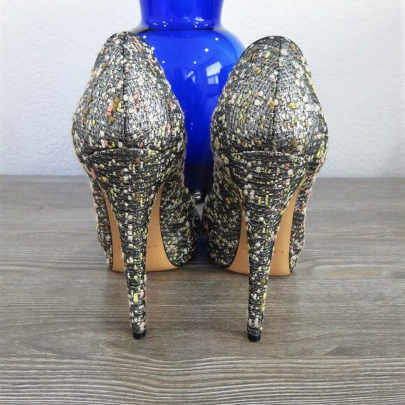 Near New Casadei Tweed Stiletto High Heels Peep Toe 9 Black Silver - Picture 13 of 16